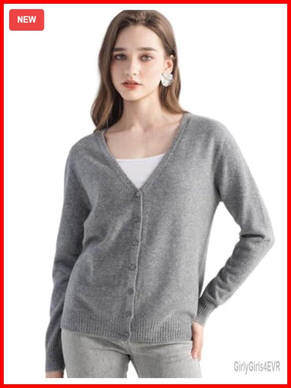 100% Pure Cashmere Cardigan V-Neck Long Sleeve Warm Knit Sweater